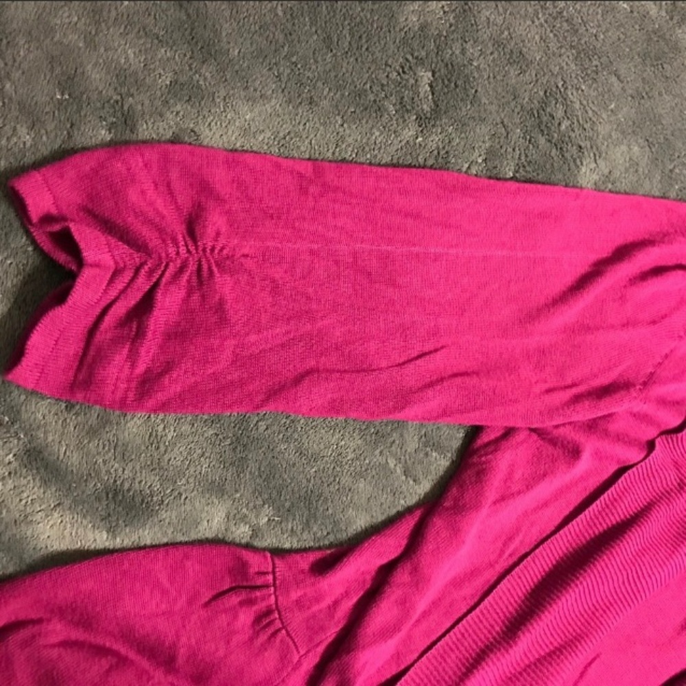 Dress Barn Purple Fuchsia Sweater Jacket Cardigan Peplum Woman’s Large Ruched - Picture 8 of 8